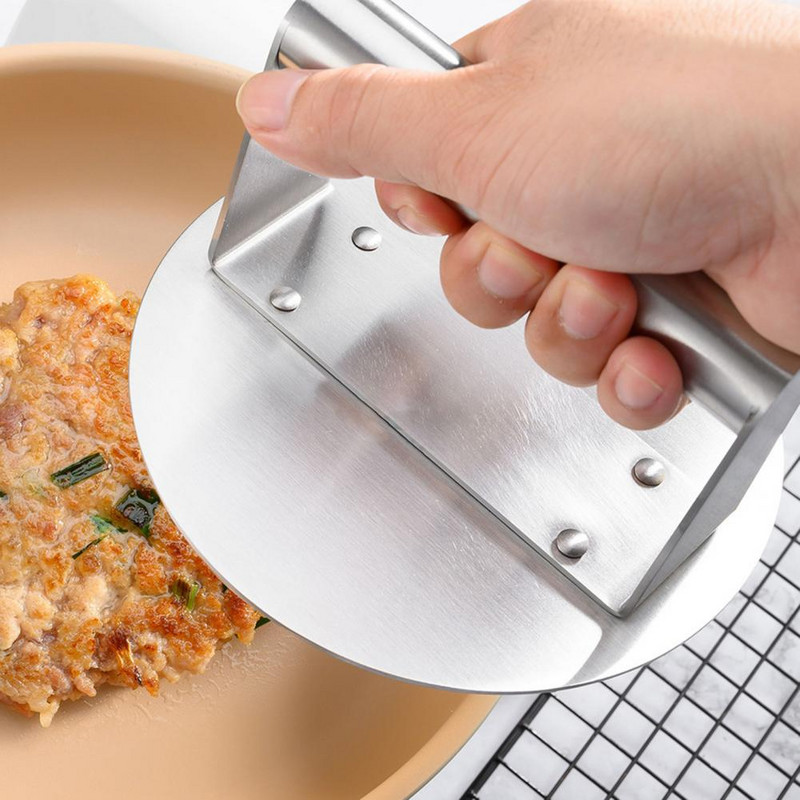 „Burger Press“ nepridegantis nerūdijančio plieno, lengvai plaunamas indaplovėje saugus nerūkomas pyragų kepimo aparatas, skirtas ant grotelių kepsninei