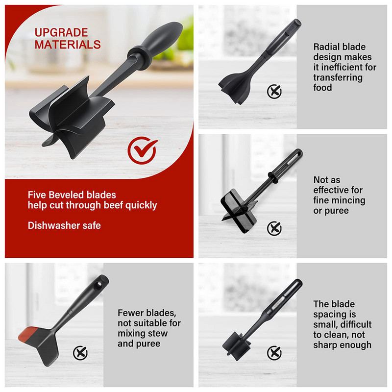 Konyhai húsdaráló darált marhatörő edény, hőálló tapadásmentes hamburger aprító burgonyanyomó eszköz Konyhai eszközök