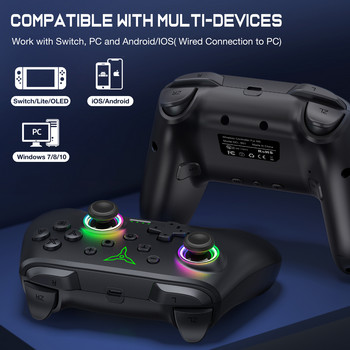Dinofire Wireless Bluetooth RGB Controller για Nintendo Switch/Switch OLED/Switch Lite/PC/Mobile Gamepad πολλαπλών λειτουργιών Joystick