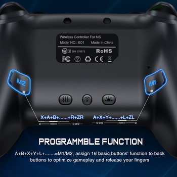 Безжичен Bluetooth RGB контролер Dinofire за Nintendo Switch/Switch OLED/Switch Lite/PC/мобилен геймпад Многофункционален джойстик