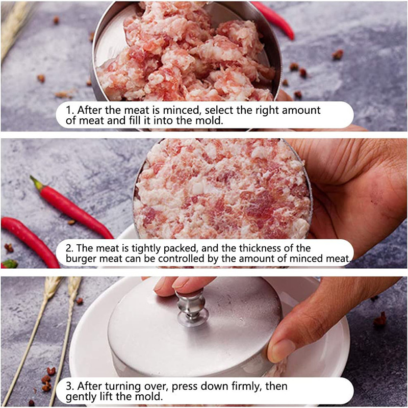 304 nerūdijančio plieno paplotėlių kepimo aparatas, reguliuojamas mėsainių mėsainių presas, nepridegančios formelės jautienos daržovių mėsainiams gaminti