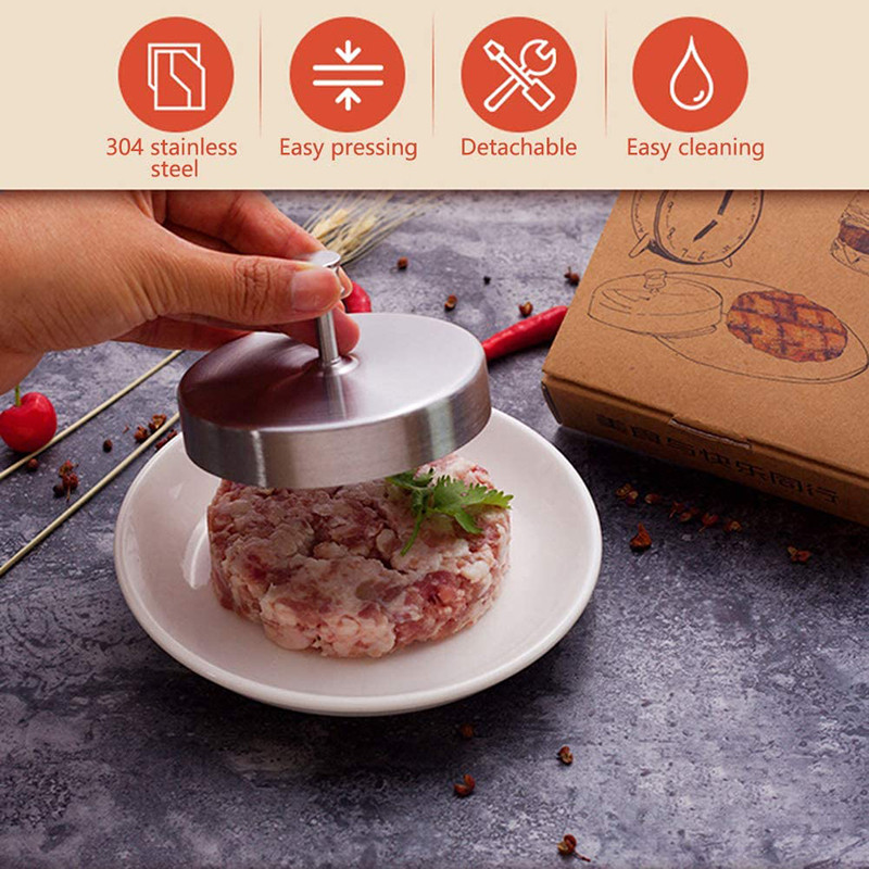 304 nerūdijančio plieno paplotėlių kepimo aparatas, reguliuojamas mėsainių mėsainių presas, nepridegančios formelės jautienos daržovių mėsainiams gaminti