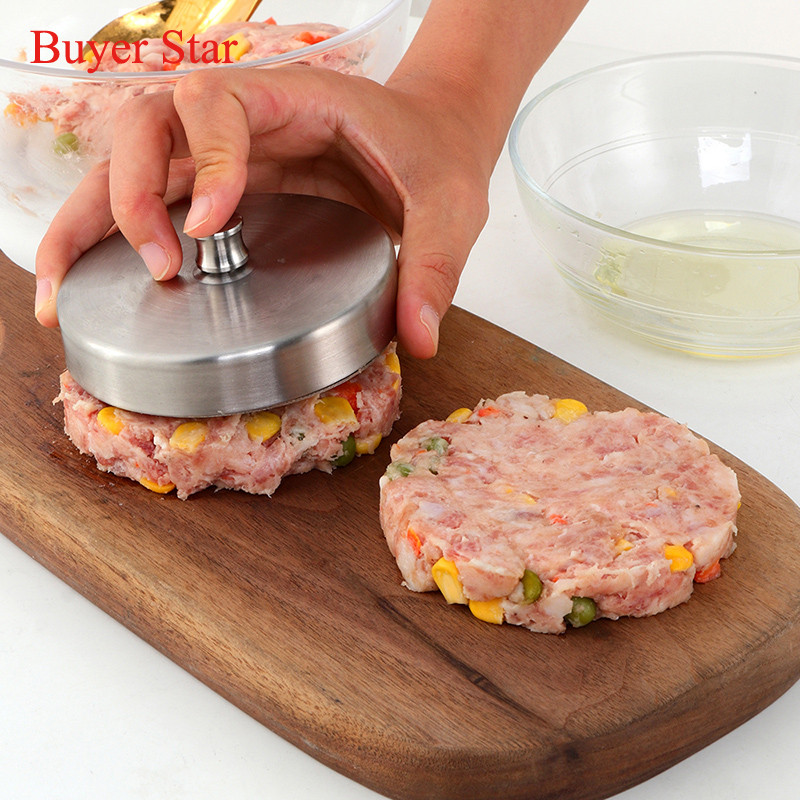 Auksinis nelipnus mėsainio presas, nerūdijančio plieno mėsainis, jautienos kepsninė, mėsainių presas, formelės Patty Mould-Maker virtuvės reikmenys