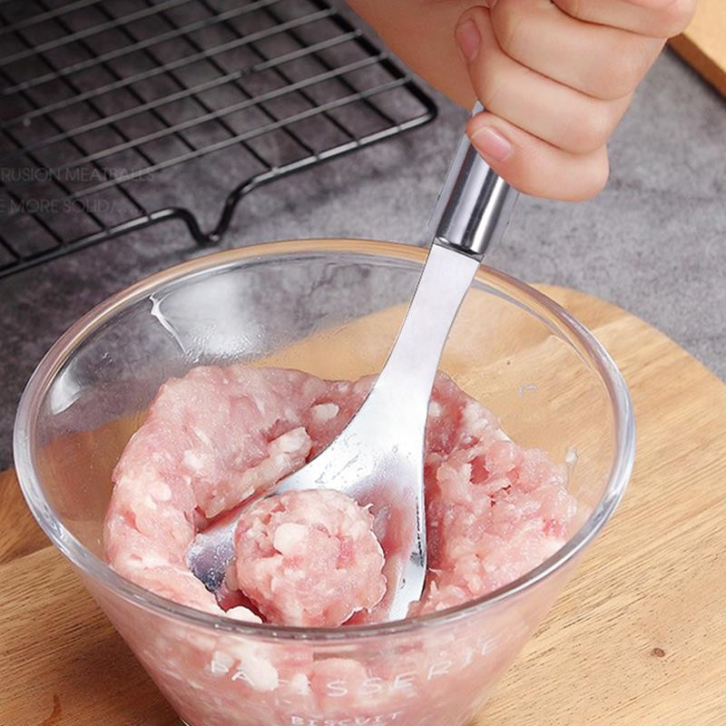 Mėsos kukulių gaminimo šaukštas nerūdijančio plieno / plastiko, universalus, nepridegantis mėsos plakimo kaušelis Mėsos kukulių gaminimo įrankio virtuvės reikmenų įtaisas