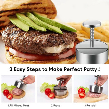Преса за хамбургер Burger Patty Maker 304 неръждаема стомана Свинско говеждо бургери Ръчна преса Форма за грил Решетка Инструмент за месо