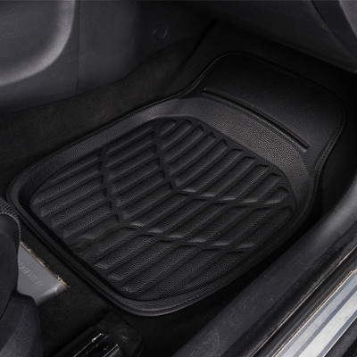 Universalūs odiniai PVC automobilių grindų kilimėliai Klasikiniai prabangūs automobilių aksesuarai Juodos raudonos pėdų pagalvėlės, vandeniui atsparios ir purvinos visiems automobiliams