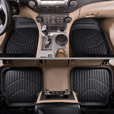 Universalūs odiniai PVC automobilių grindų kilimėliai Klasikiniai prabangūs automobilių aksesuarai Juodos raudonos pėdų pagalvėlės, vandeniui atsparios ir purvinos visiems automobiliams