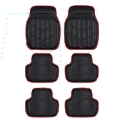 Universalūs odiniai PVC automobilių grindų kilimėliai Klasikiniai prabangūs automobilių aksesuarai Juodos raudonos pėdų pagalvėlės, vandeniui atsparios ir purvinos visiems automobiliams