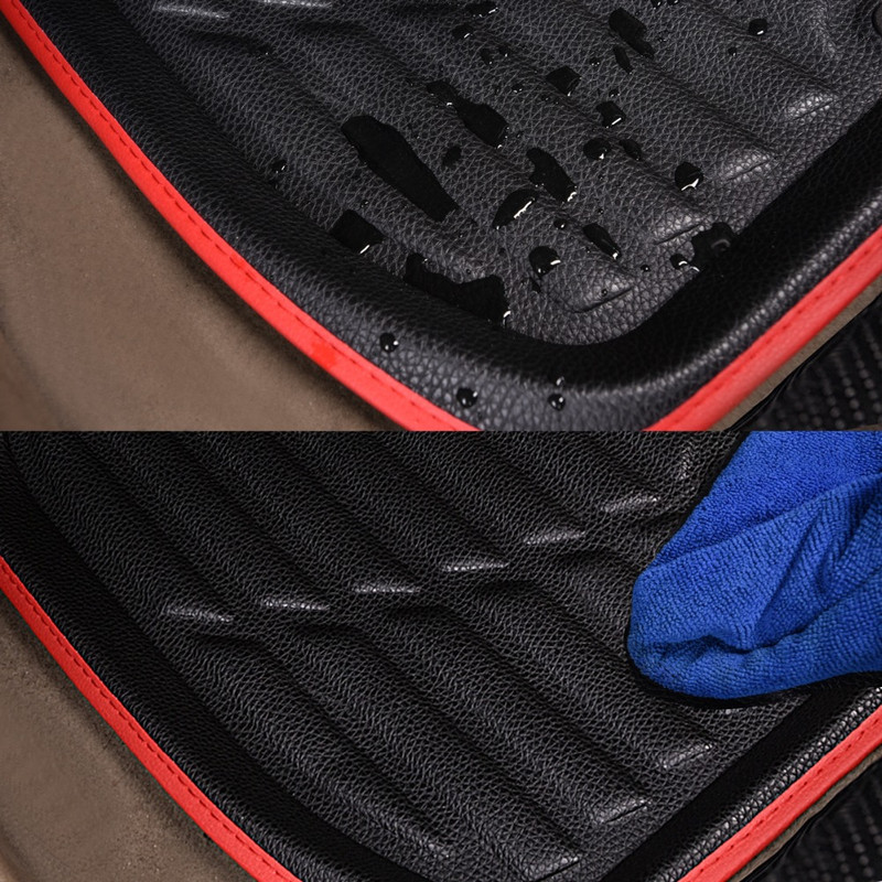 Universalūs odiniai PVC automobilių grindų kilimėliai Klasikiniai prabangūs automobilių aksesuarai Juodos raudonos pėdų pagalvėlės, vandeniui atsparios ir purvinos visiems automobiliams