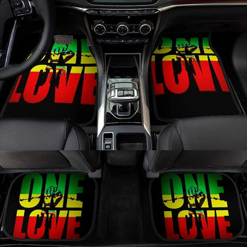 4Pcs Auto Car Floor Mat Reggae Rasta One Love Green Yellow Red Vehicle Front Rear Carpets Mat, Universal Fit Car Floor Cart Килим