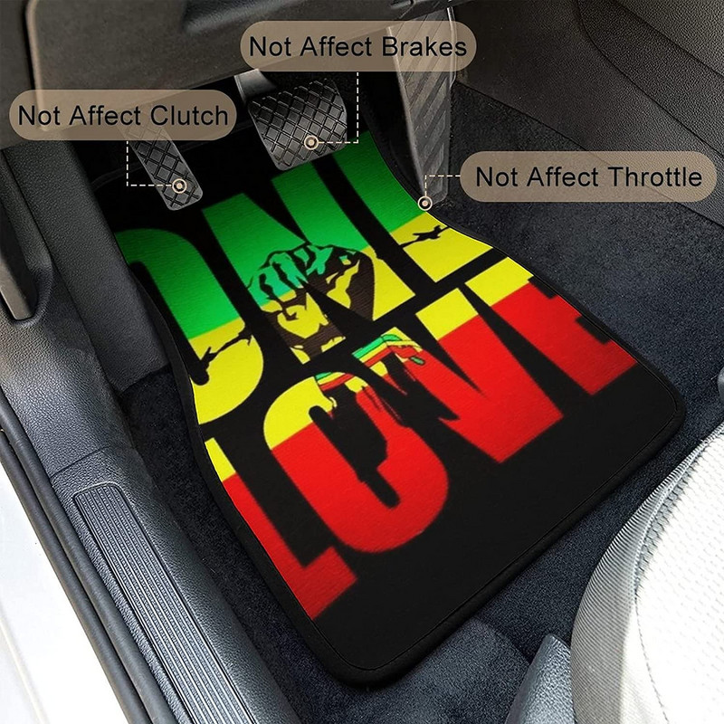 4 tk auto auto põrandamatt Reggae Rasta One Love roheline kollane punane sõiduki eesmised tagumised vaibad, universaalne auto põranda vaip