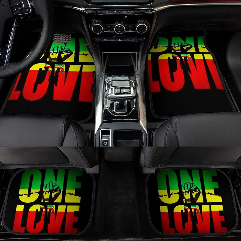 4 tk auto auto põrandamatt Reggae Rasta One Love roheline kollane punane sõiduki eesmised tagumised vaibad, universaalne auto põranda vaip