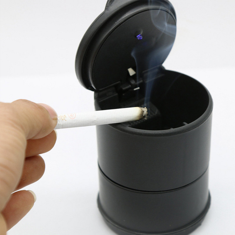 Automobilinė LED peleninė Nešiojama peleninė PP medžiaga, atspari vėjui, nuimama automobiliui, lauke, viduje, kelionėse, juoda