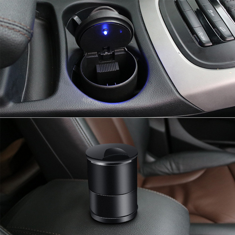 Automobilinė LED peleninė Nešiojama peleninė PP medžiaga, atspari vėjui, nuimama automobiliui, lauke, viduje, kelionėse, juoda