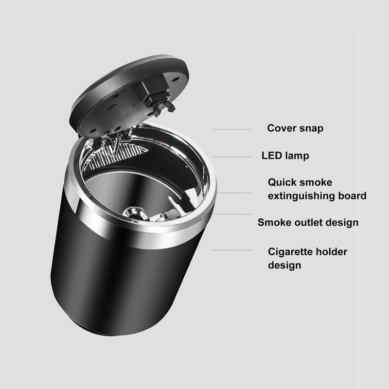LED-valgusega autotuhatoos universaalne autolõhnakindel tulekindel kaasaskantav autotuhatoos leegiaeglustav sigaretihoidja kast