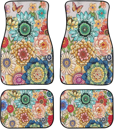 PZZ BEACH Boho Mandala Flower Car Floor Mats Bright Floral Auto Protetcor Non Slip Universal Fit SUV Камиони