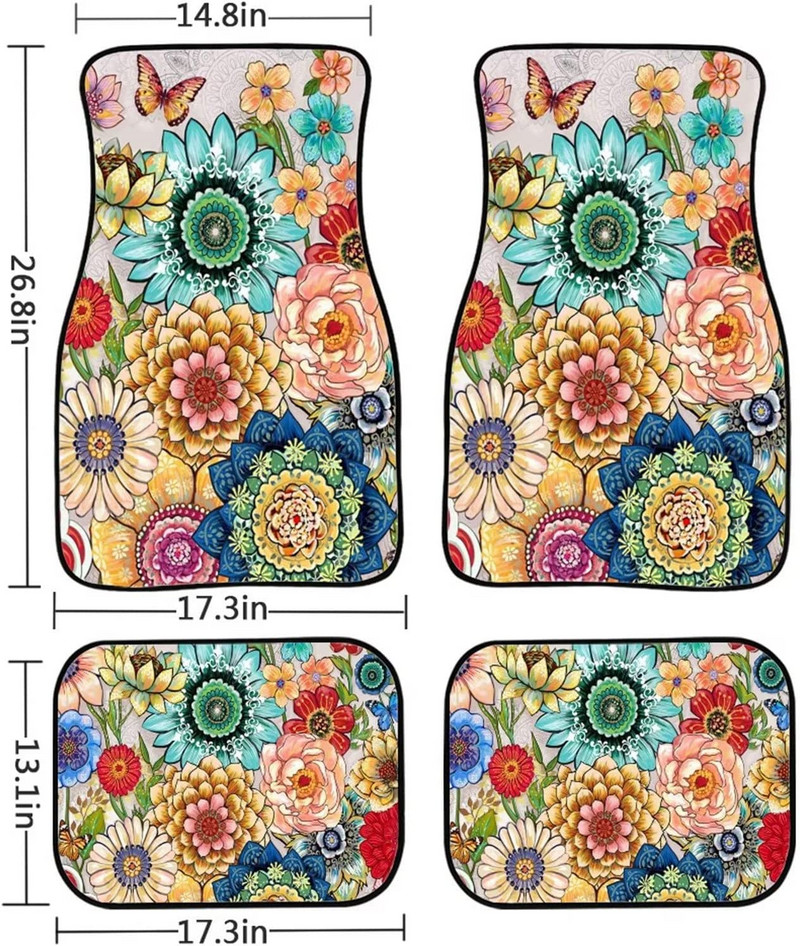 PZZ BEACH Boho Mandala lillelised auto põrandamatid heledad lillelised Auto Protetcor libisemiskindlad universaalsed maasturid