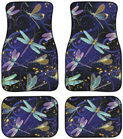 Automobilska prostirka s cvjetnim motivom vretenaca Vintage crna protuklizna gumena prostirka Pakiranje od 4 pribora