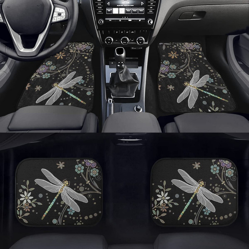Automobilska prostirka s cvjetnim motivom vretenaca Vintage crna protuklizna gumena prostirka Pakiranje od 4 pribora