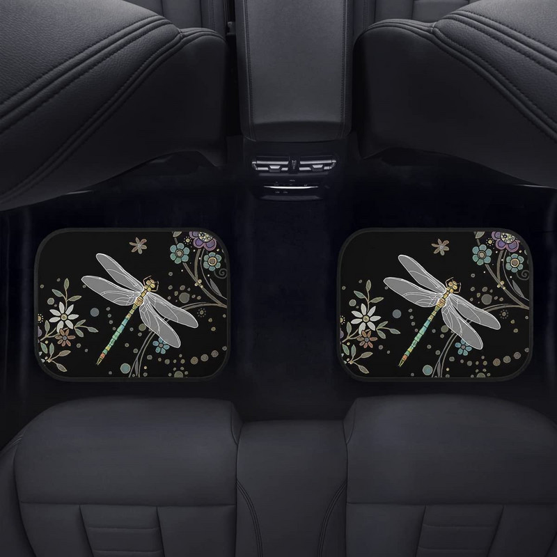 Automobilska prostirka s cvjetnim motivom vretenaca Vintage crna protuklizna gumena prostirka Pakiranje od 4 pribora