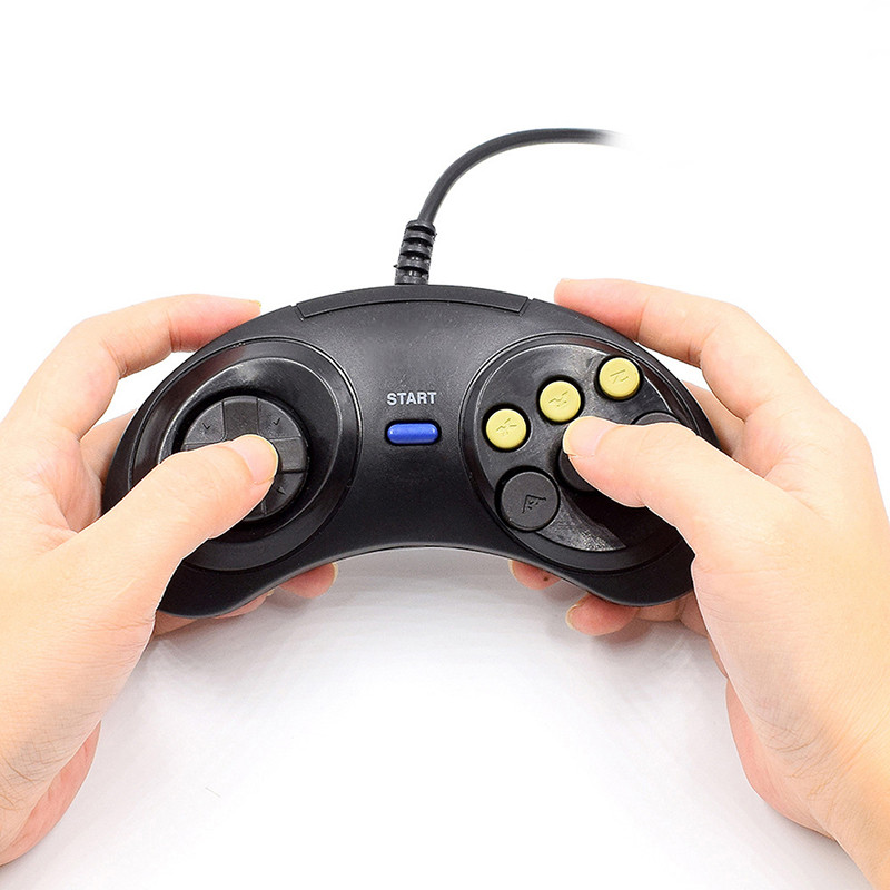 Klasszikus vezetékes 6 gombos Joypad fogantyús játékvezérlő SEGA MD2 Mega Drive játéktartozékokhoz univerzális távirányító