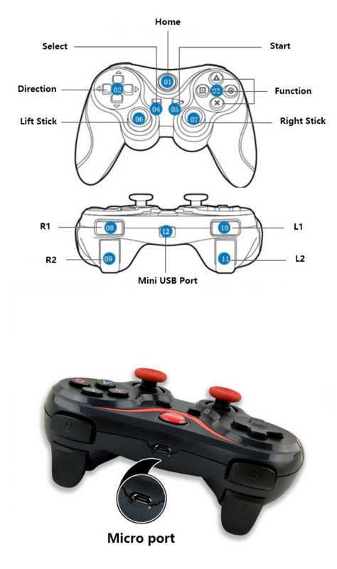 T3 USB 2.4G bežični BT joystick kontroler za igre za mobilne telefone Android/ IOS/ PS3/ PC/switch gamepad kontroleri Plug and Play