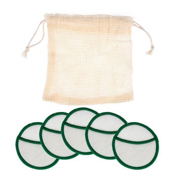 5 бр./торба Бамбукова памучна подложка за премахване на грим за многократна употреба Миещи се кръгли подложки за почистване на лице Преносими с торбичка за пране