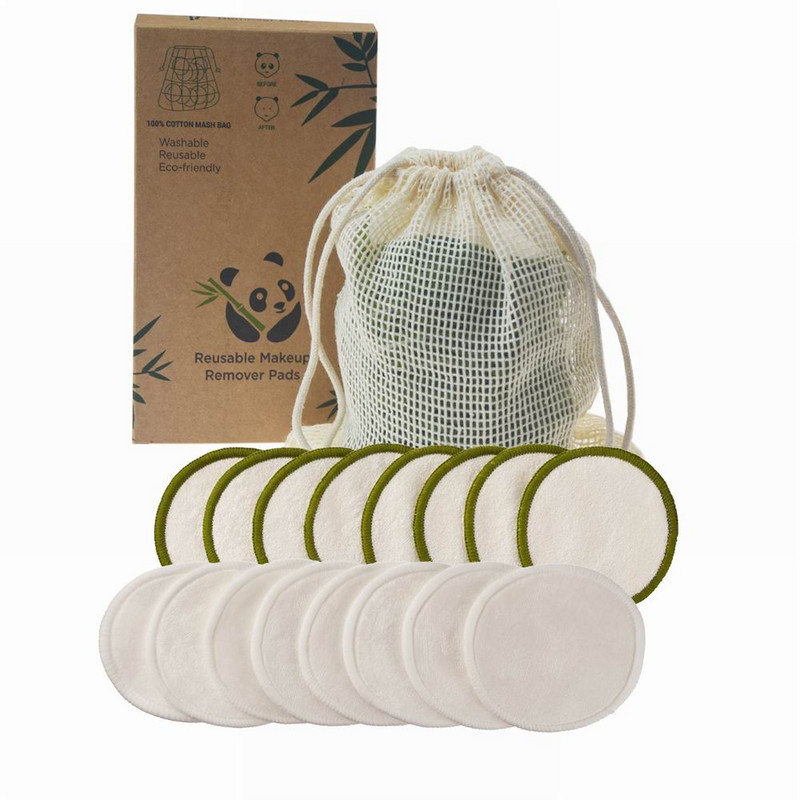 Újrafelhasználható bambusz sminklemosó párna 4/8db mosható körök arctisztító pamut sminkeltávolító párna eszköz