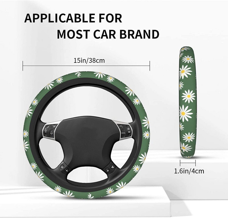 Univerzalna navlaka za volan s cvijetom zelene tratinčice od 15 inča Štitnik za kotače automobila s printom tratinčica Slatki univerzalni dodaci za automobile