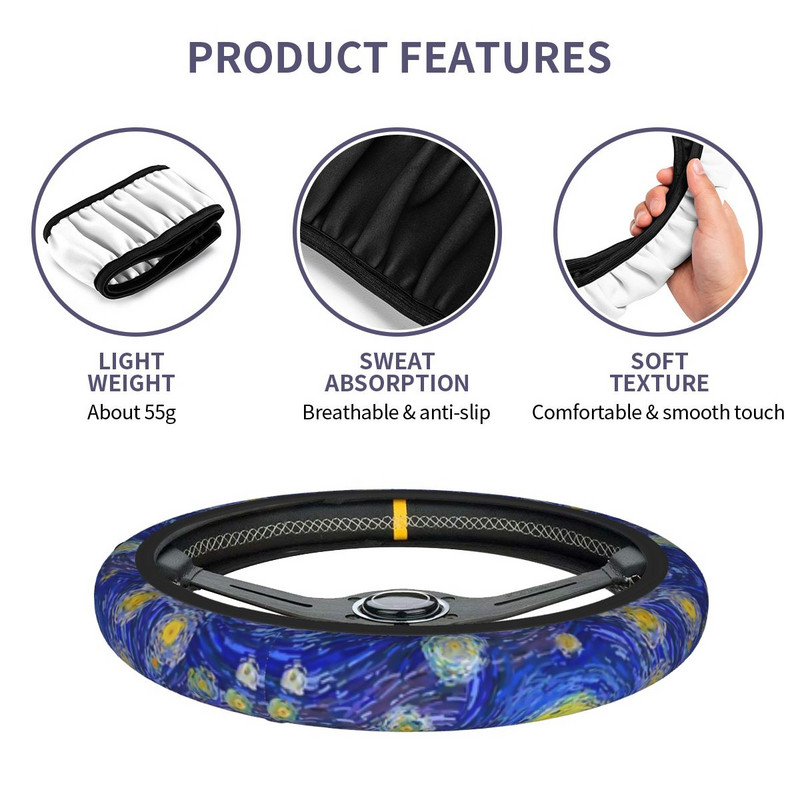 Kryt na volant auta Škótsky teriér Van Gogh Hviezdna noc 38 cm Chránič volantu do auta pre psa Scottish Dog, styling auta