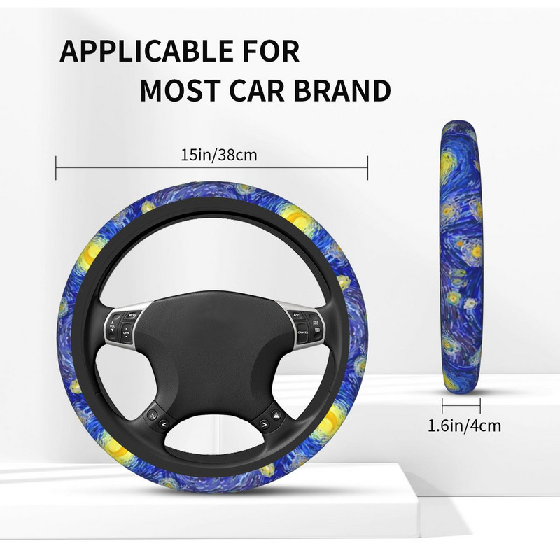 Kryt na volant auta Škótsky teriér Van Gogh Hviezdna noc 38 cm Chránič volantu do auta pre psa Scottish Dog, styling auta