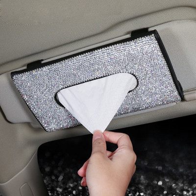 Bling Bling Teemant-autovisiiri koehoidja Rippuv nahast kristallid Rhinestonest paberrätikuga ümbris naiste autotarvikutele