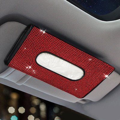 Bling Bling Teemant-autovisiiri koehoidja Rippuv nahast kristallid Rhinestonest paberrätikuga ümbris naiste autotarvikutele