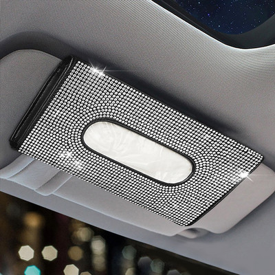 Bling Bling Teemant-autovisiiri koehoidja Rippuv nahast kristallid Rhinestonest paberrätikuga ümbris naiste autotarvikutele