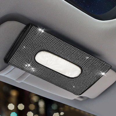 Bling Bling Teemant-autovisiiri koehoidja Rippuv nahast kristallid Rhinestonest paberrätikuga ümbris naiste autotarvikutele