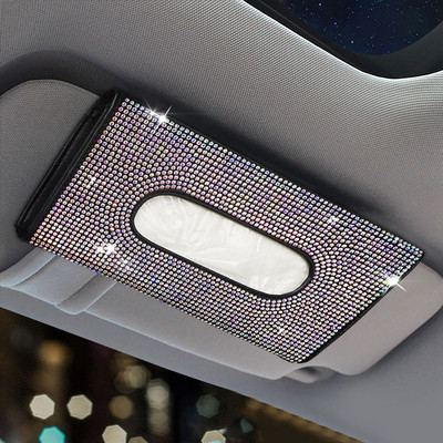 Bling Bling Teemant-autovisiiri koehoidja Rippuv nahast kristallid Rhinestonest paberrätikuga ümbris naiste autotarvikutele