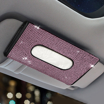 Bling Bling Teemant-autovisiiri koehoidja Rippuv nahast kristallid Rhinestonest paberrätikuga ümbris naiste autotarvikutele