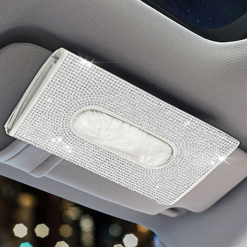 Bling Bling Teemant-autovisiiri koehoidja Rippuv nahast kristallid Rhinestonest paberrätikuga ümbris naiste autotarvikutele