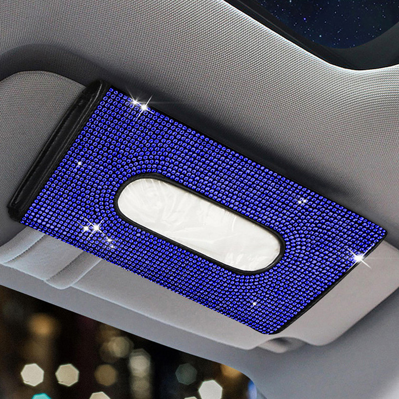 Bling Bling Teemant-autovisiiri koehoidja Rippuv nahast kristallid Rhinestonest paberrätikuga ümbris naiste autotarvikutele