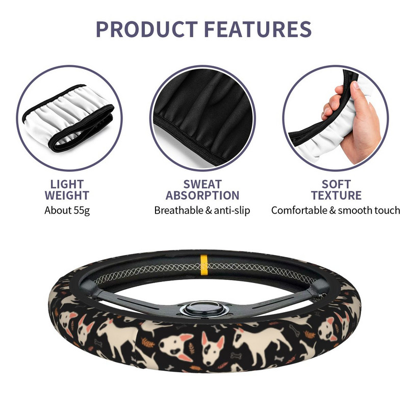 Κάλυμμα τιμονιού αυτοκινήτου Bull Terrier 38cm Αντιολισθητικό δώρο για Animal Dog Lover Κατάλληλη διακόσμηση αυτοκινήτου Αξεσουάρ εσωτερικού χώρου