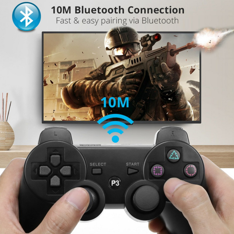 Toetage Bluetoothi juhtmeta mängupulte Sony PS3 juhtmevaba kontrolleri jaoks USB-arvutikontrolleri jaoks Juhtige mängukonsooli juhtkangi