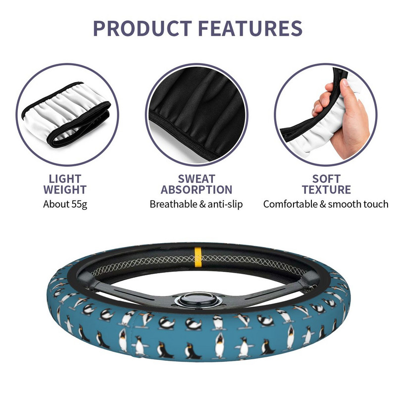 Armas Penguin Yoga auto rooliratta kate 37-38 Pehme multikas Loom Elastische Autodekoratsioon Rooliratta tarvikud