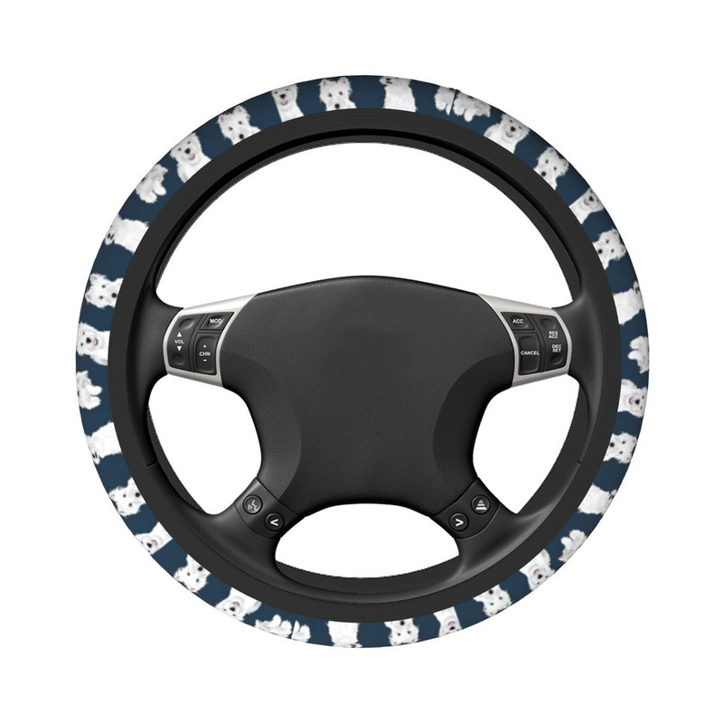 Westie auto rooli kate 38 cm pehme West Highlandi terjer koera rooliratta kaitsekate Auto stiilis autotarvikud