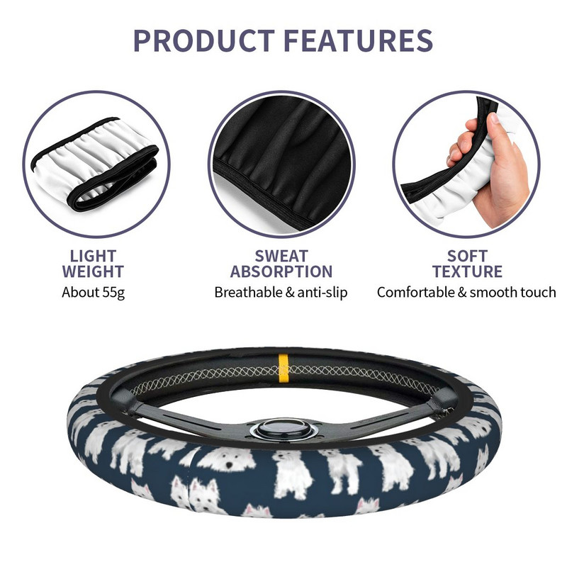 Westie auto rooli kate 38 cm pehme West Highlandi terjer koera rooliratta kaitsekate Auto stiilis autotarvikud