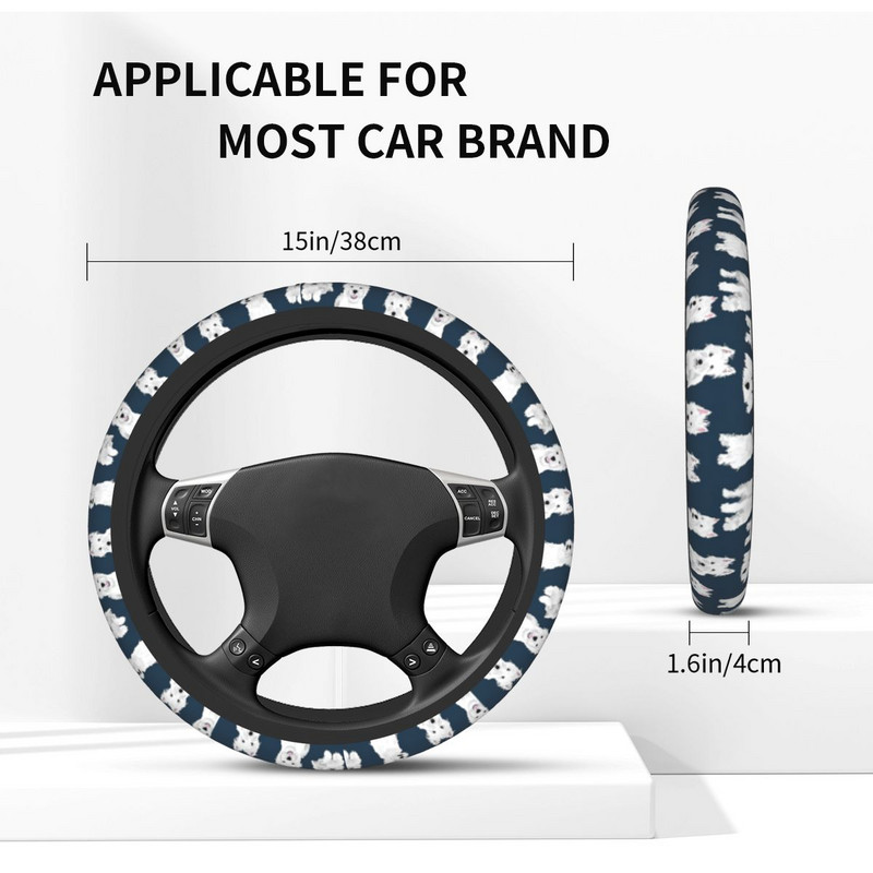 Westie auto rooli kate 38 cm pehme West Highlandi terjer koera rooliratta kaitsekate Auto stiilis autotarvikud