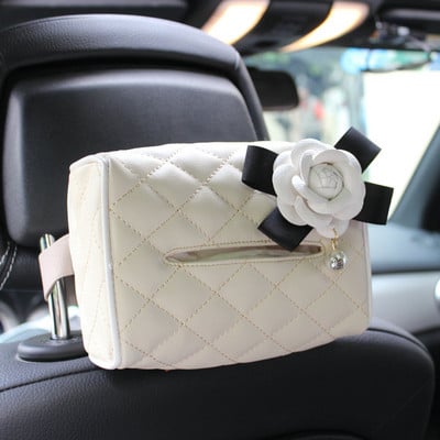 Fehér virágos autókendős törülközőkészletek autós napellenző papírzsebkendős doboz tartó autó belső tárolóhelyiségei autós kiegészítők