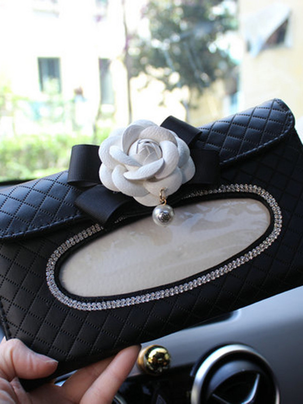 Fehér virágos autókendős törülközőkészletek autós napellenző papírzsebkendős doboz tartó autó belső tárolóhelyiségei autós kiegészítők