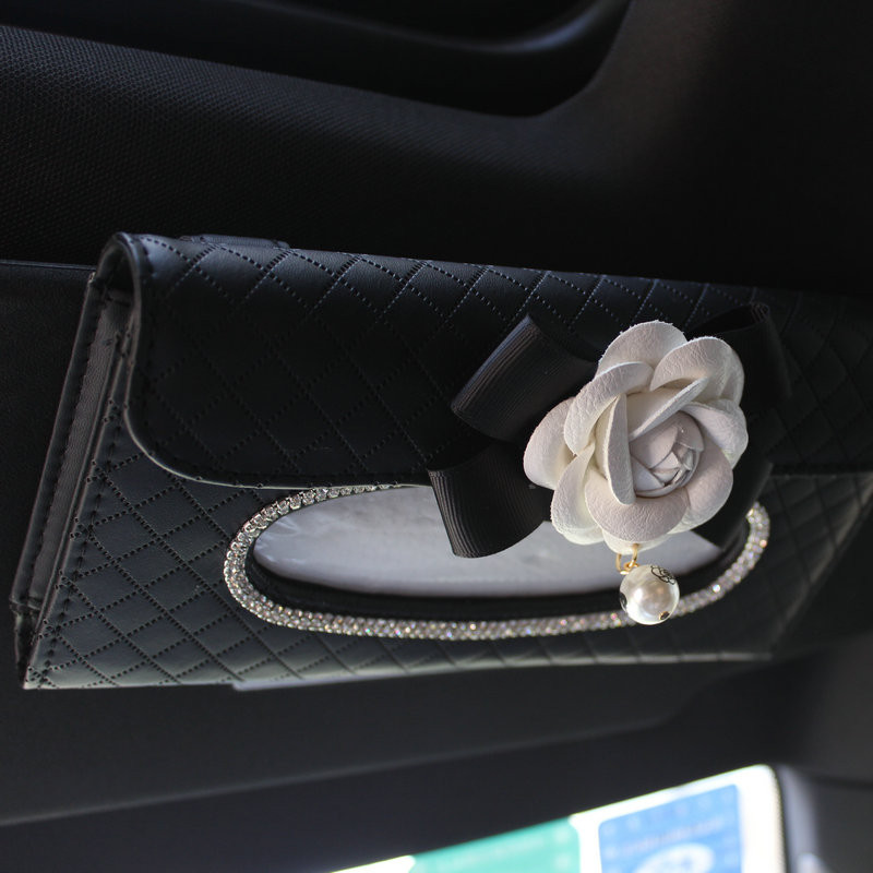 Fehér virágos autókendős törülközőkészletek autós napellenző papírzsebkendős doboz tartó autó belső tárolóhelyiségei autós kiegészítők