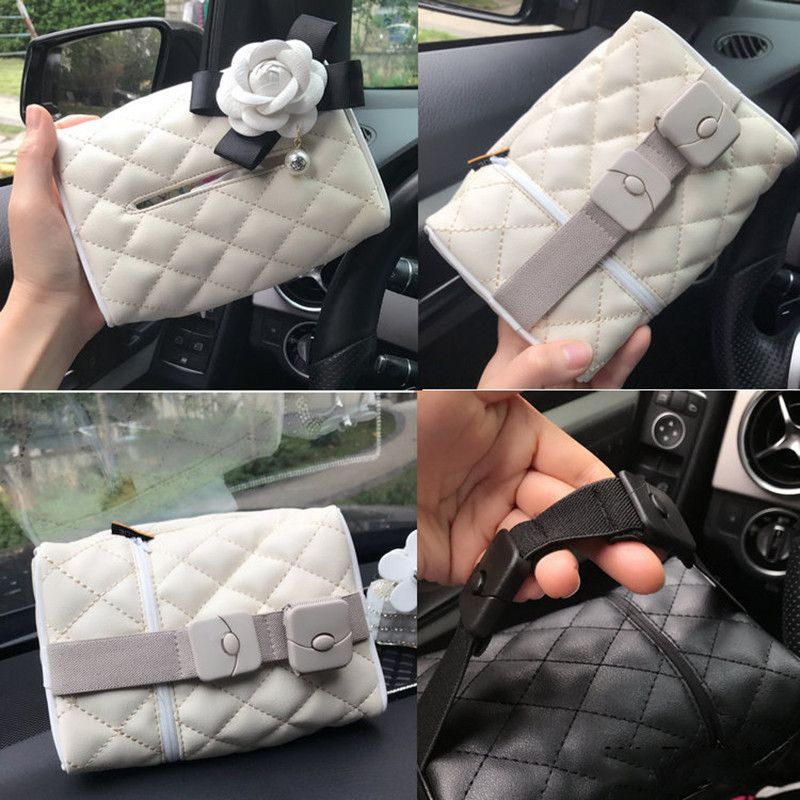 Fehér virágos autókendős törülközőkészletek autós napellenző papírzsebkendős doboz tartó autó belső tárolóhelyiségei autós kiegészítők