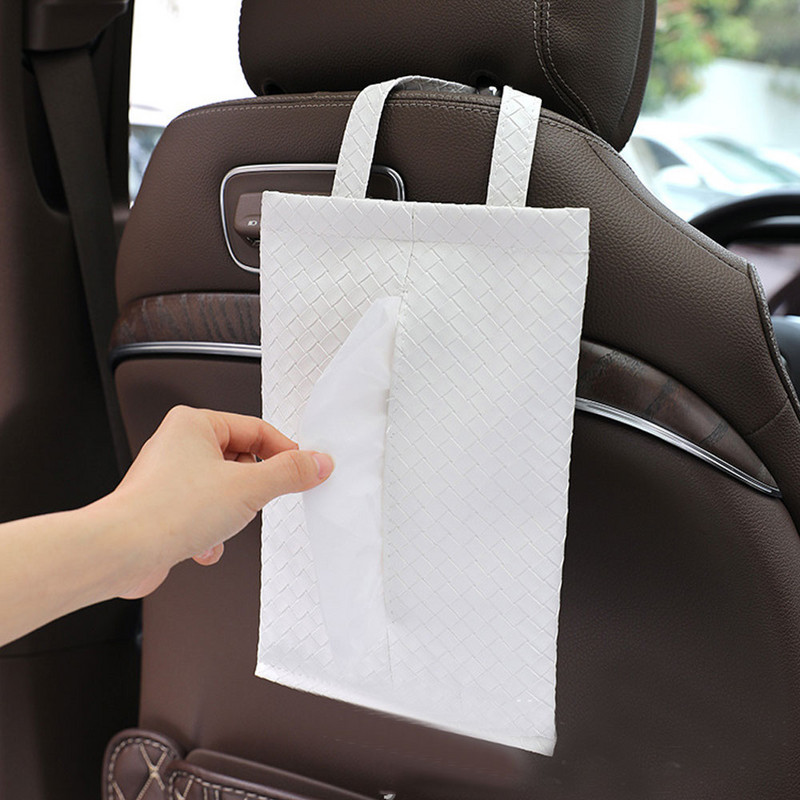 Δερμάτινο PU Δερμάτινο κιβώτιο χαρτομάντιλου αυτοκινήτου Πίσω πλάτης καθίσματος κρεμαστό χαρτοπετσέτα αποθήκευσης Κεντρική κονσόλα Τσάντα οργάνωσης χαρτιού Εσωτερικά αξεσουάρ